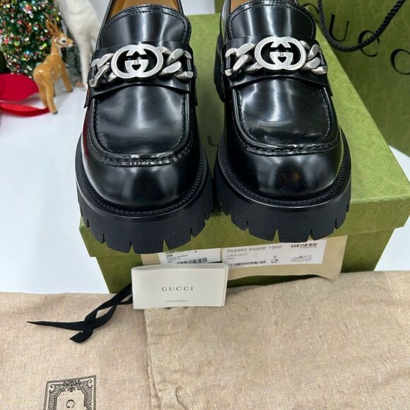 Men’s Gucci interlocking GG lug sole loafers size 9, made in Italy - Picture 6 of 9